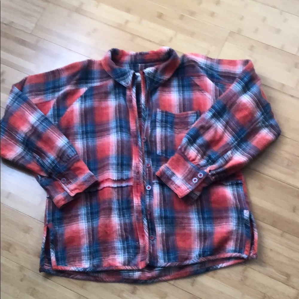 We The Free Plaid Blouse - Red and Blue